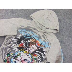 Ed Hardy Hoodie Mens Small Gray Eagle Skull Snake Graphic Y2K Tattoo Streetwear
